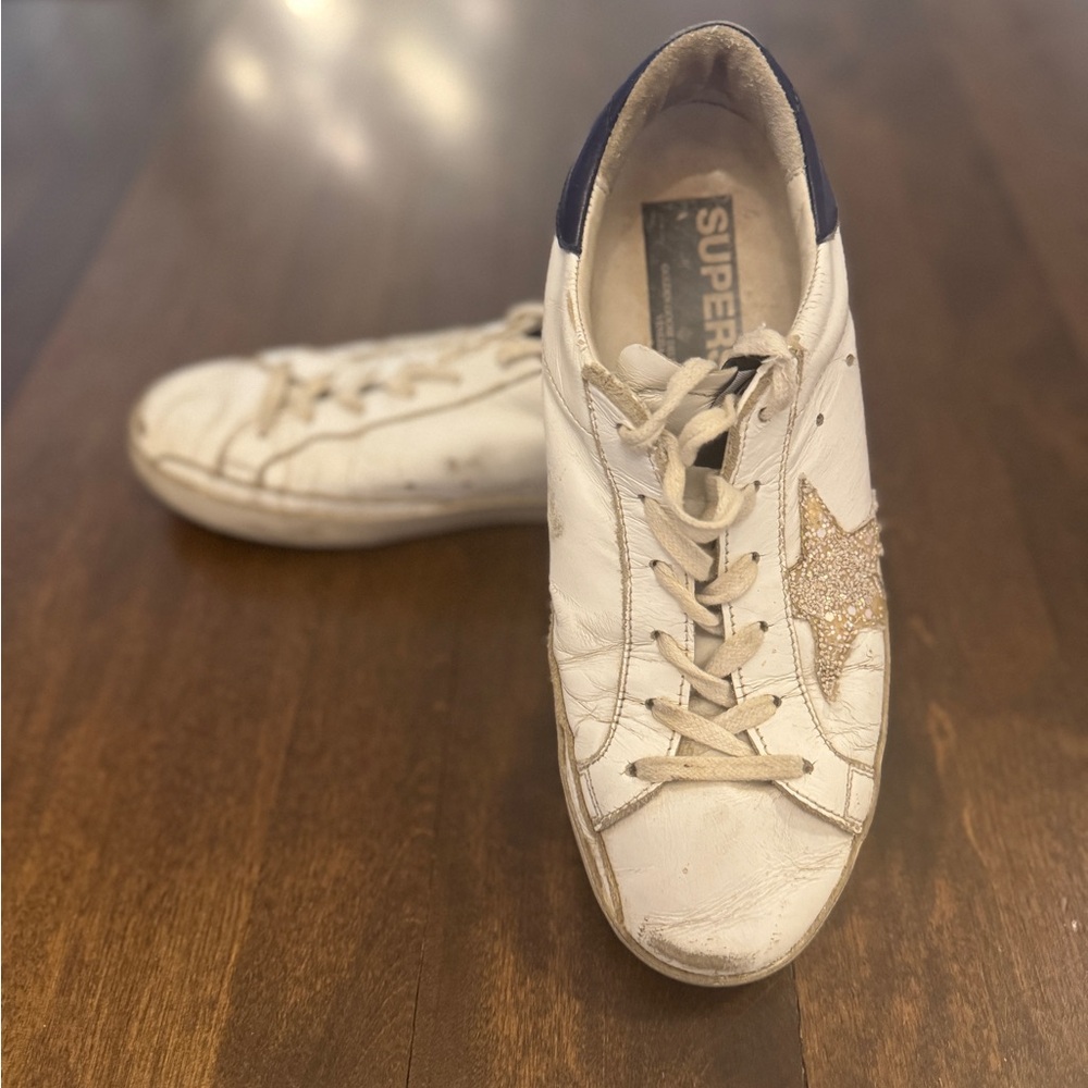 Golden Goose White and Gold Star Sneakers